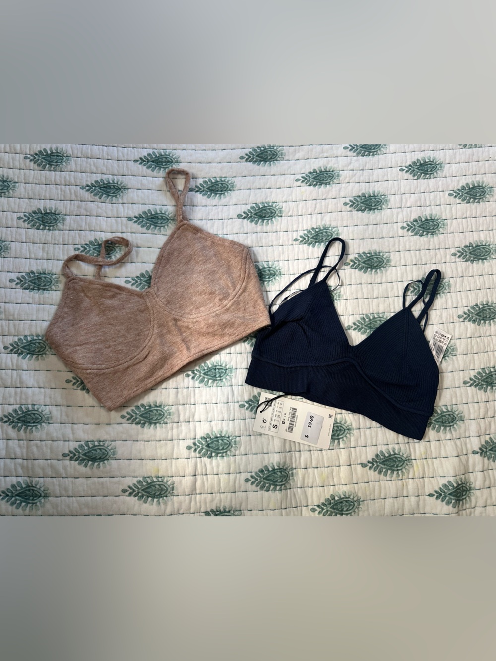 ZARA Everyday Rib Bralette - Navy and Taupe